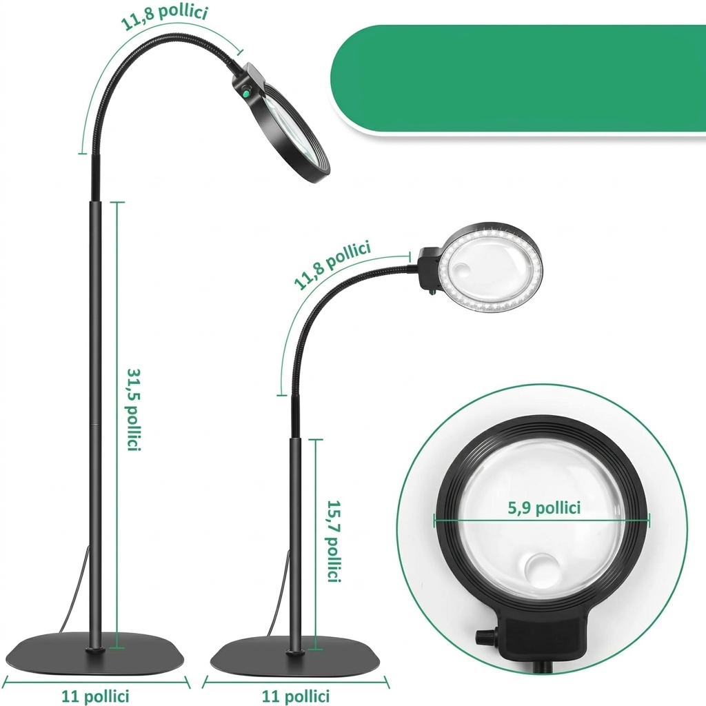 Lampe sur Pied avec Lentille de Grossissement LED pour Lecture Mains Libres