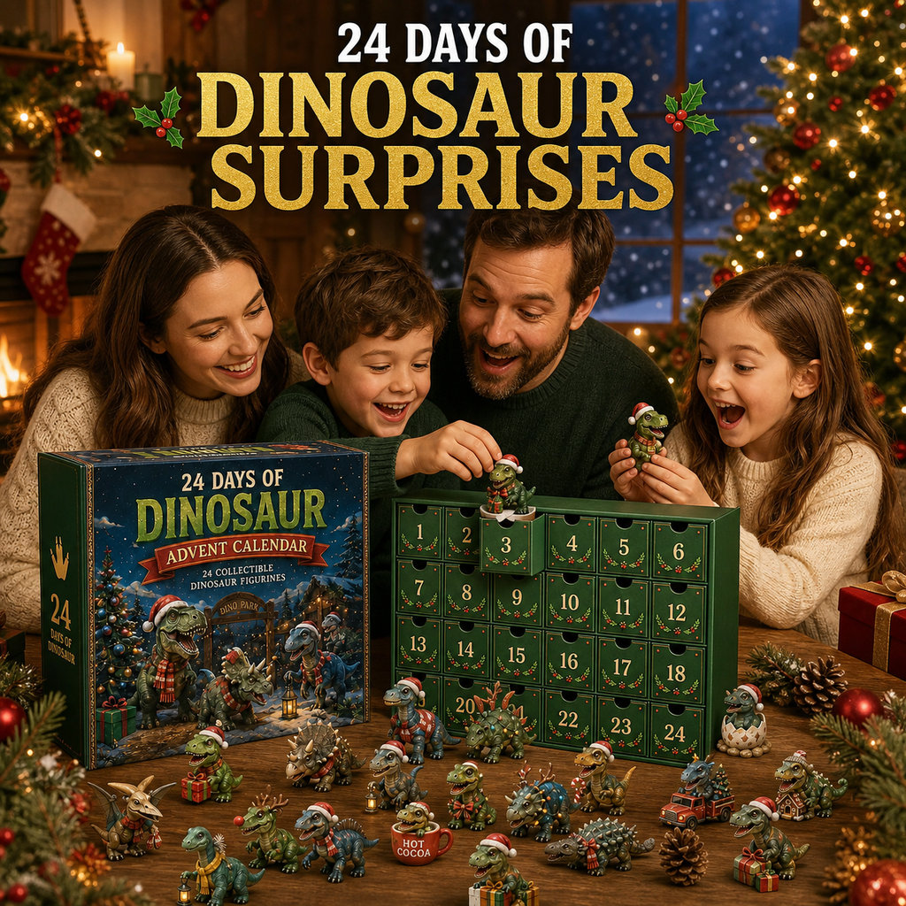 Calendrier de l'Avent de Noël des Dinosaures en 24 Jours – 24 Figurines de Dinosaures Collectionnables & Surprises de Fête