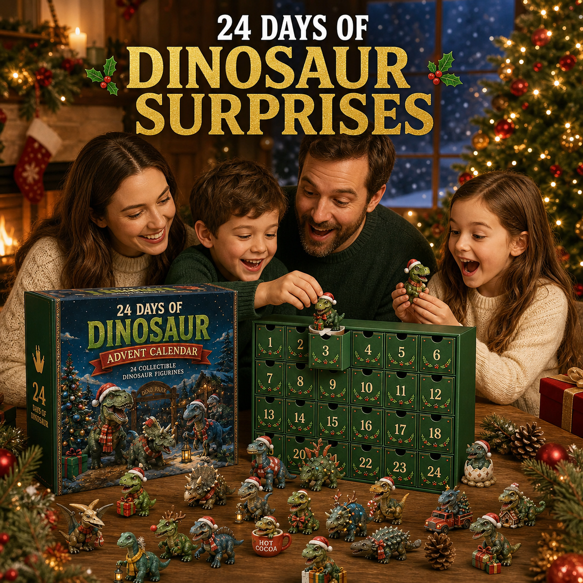 Calendrier de l'Avent de Noël des Dinosaures en 24 Jours – 24 Figurines de Dinosaures Collectionnables & Surprises de Fête