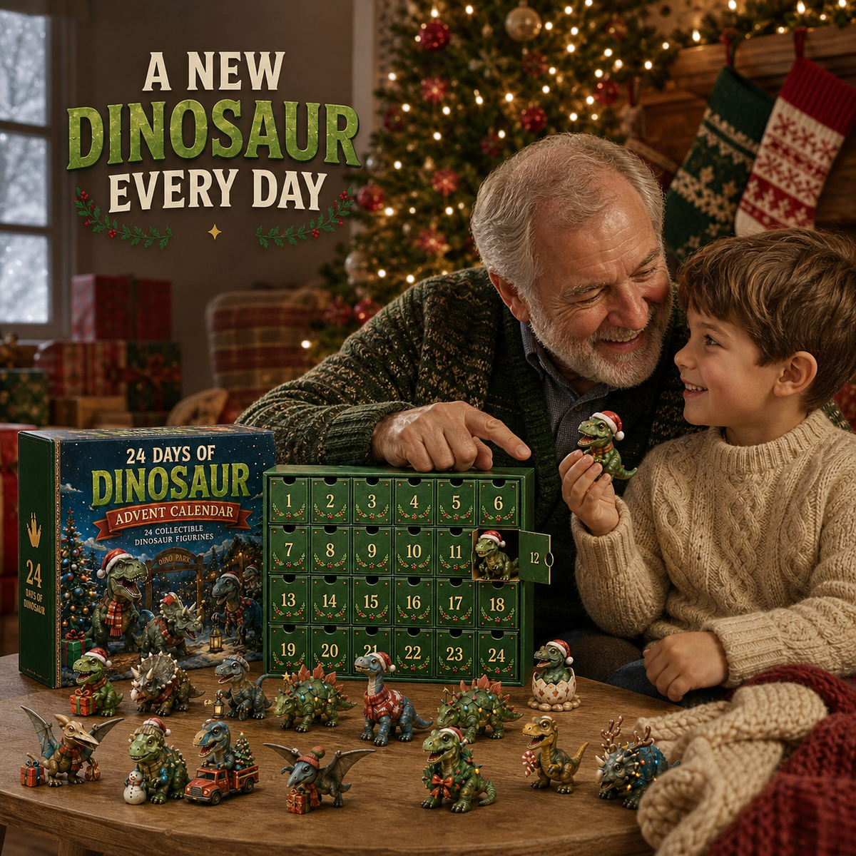 Calendrier de l'Avent de Noël des Dinosaures en 24 Jours – 24 Figurines de Dinosaures Collectionnables & Surprises de Fête