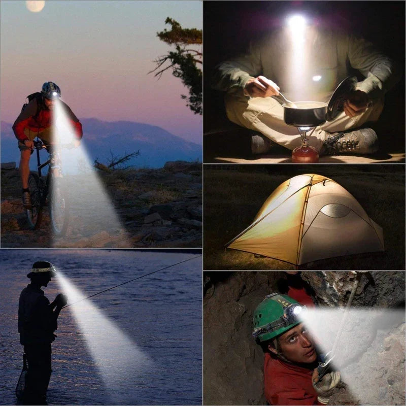 Lampe frontale LED étanche et puissante avec zoom et batterie rechargeable pour les activités de plein air
