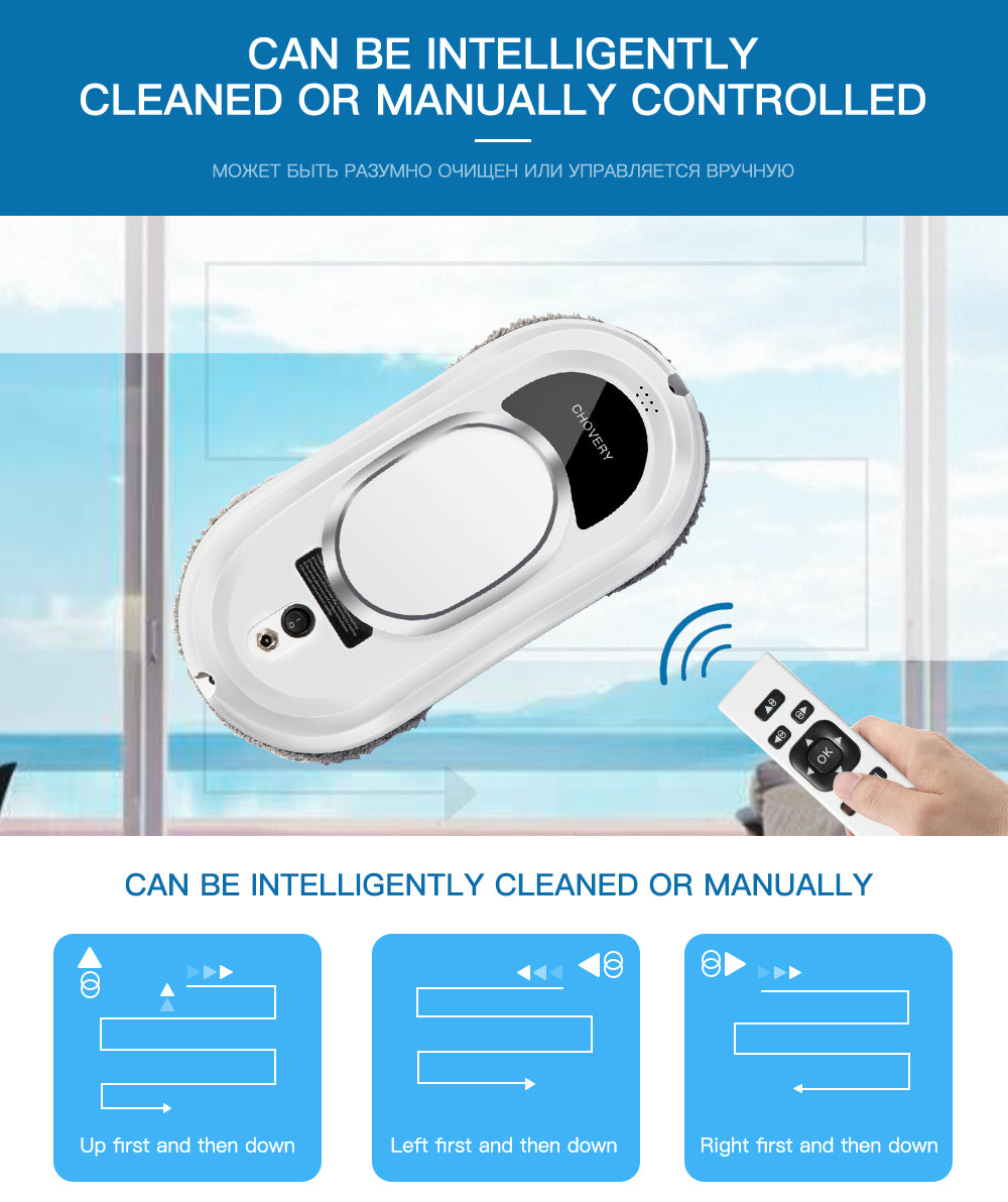 CleanBot Robot Nettoyeur de Fenêtres – Intelligent et Sans Mains avec Télécommande pour des Fenêtres Sans Rayures