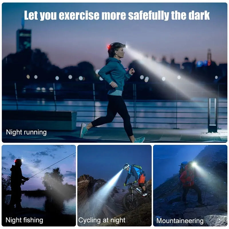 Lampe frontale LED étanche et puissante avec zoom et batterie rechargeable pour les activités de plein air
