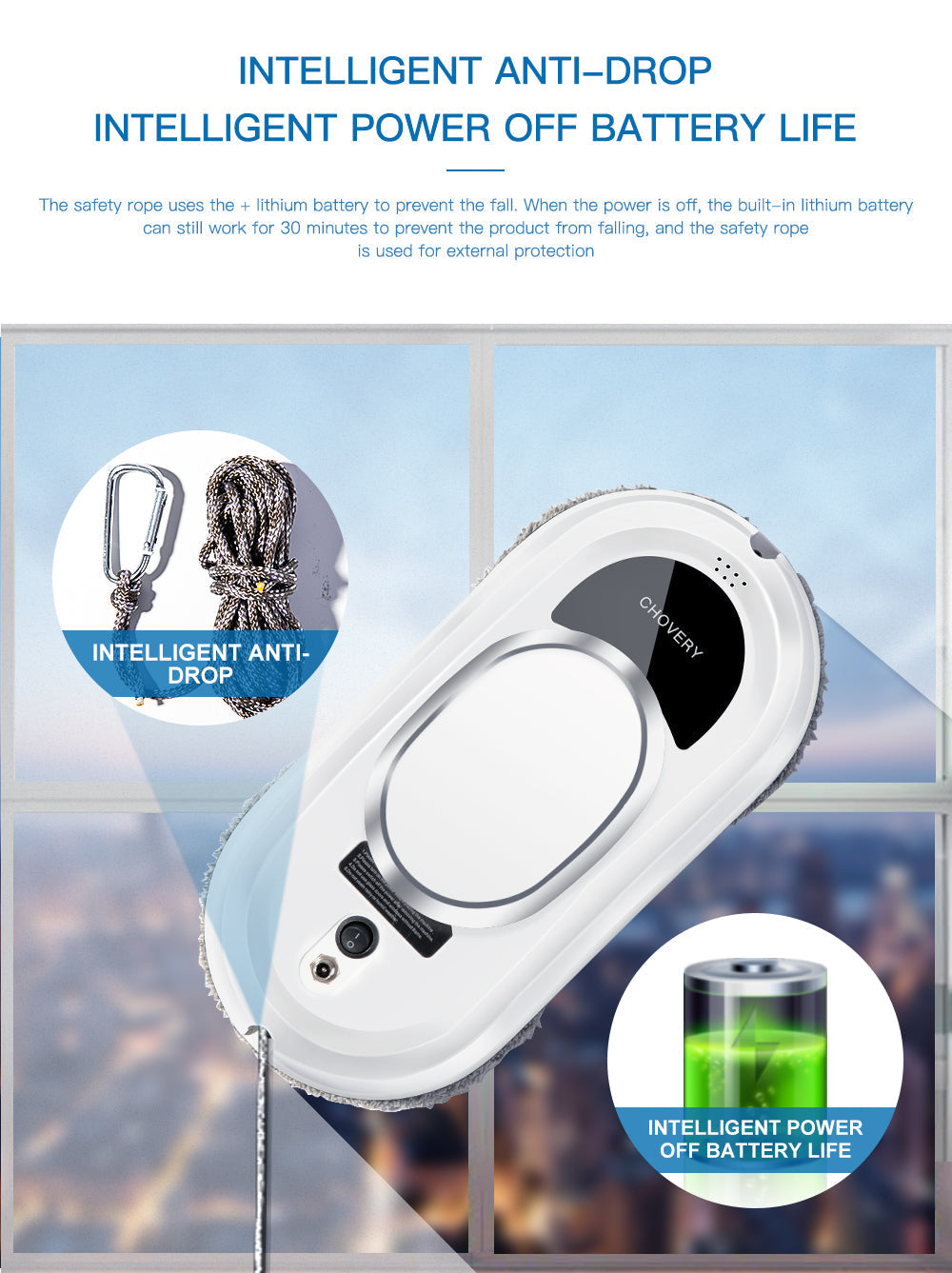 CleanBot Robot Nettoyeur de Fenêtres – Intelligent et Sans Mains avec Télécommande pour des Fenêtres Sans Rayures