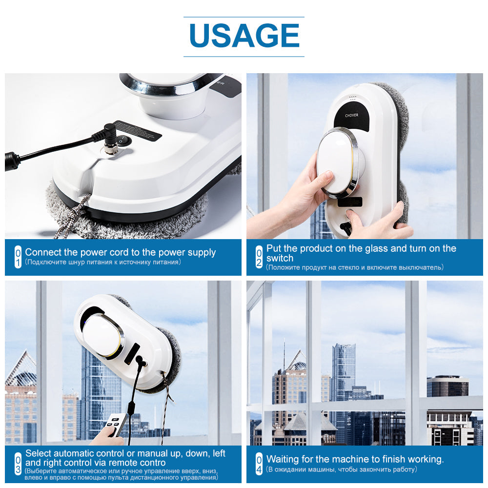 CleanBot Robot Nettoyeur de Fenêtres – Intelligent et Sans Mains avec Télécommande pour des Fenêtres Sans Rayures