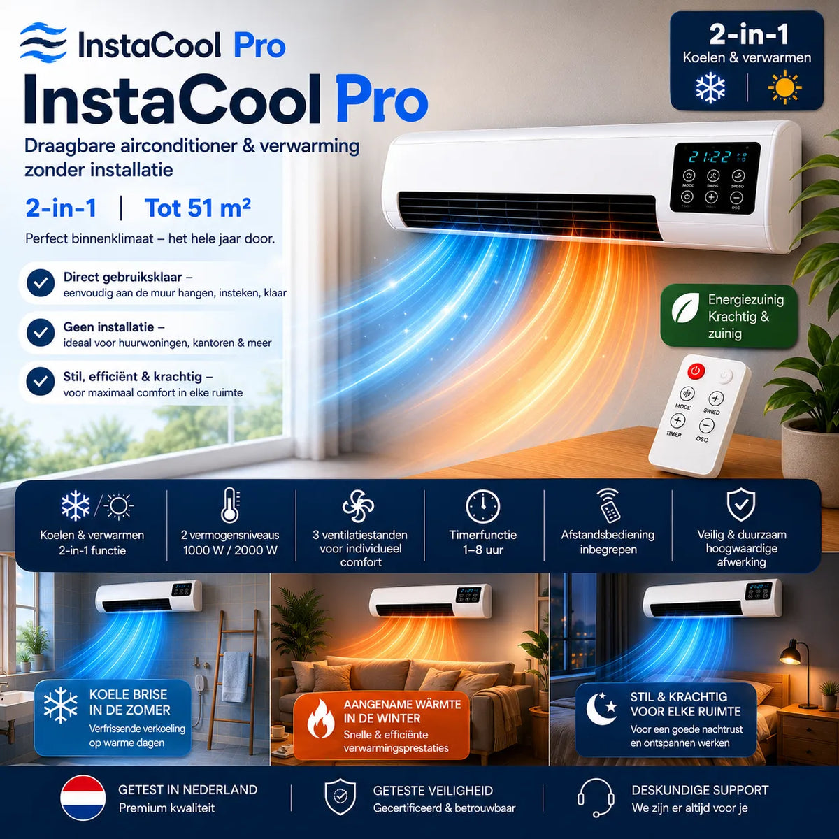Climatiseur Mobile & Chauffage 2-en-1 – Sans Installation, jusqu'à 51 m²