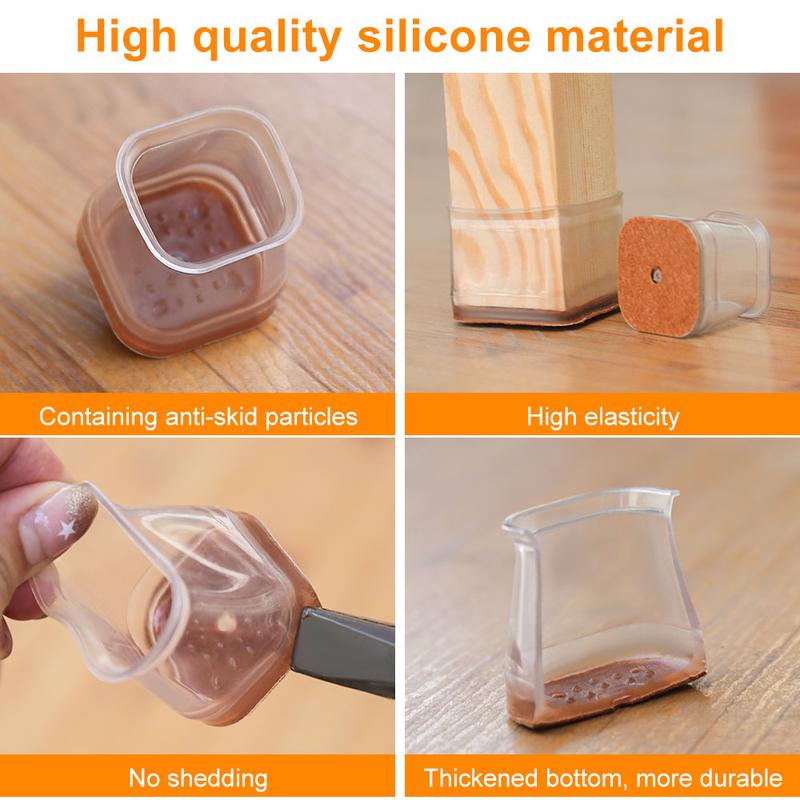 Capsules de jambes de chaise en silicone transparent avec patins en feutre intégrés