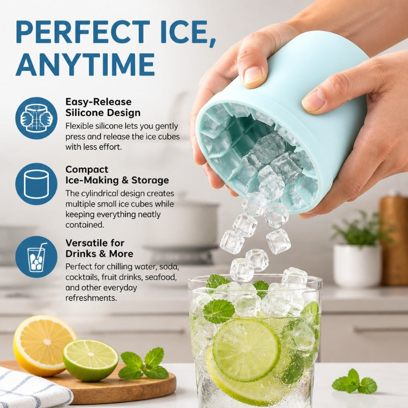 Moule à Glace en Silicone 2-en-1 & Seau de Stockage