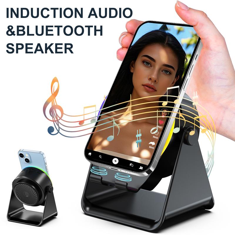 Station Audio Sans Fil 4-en-1 – Support de Haut-Parleur à Induction + Bluetooth avec Éclairage RGB