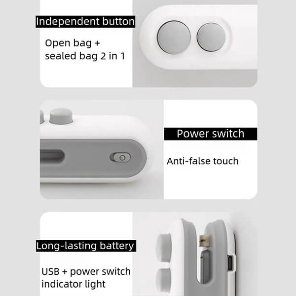 SealEase Mini 2-en-1 Scelleur et Coupeur avec Chargement USB-C