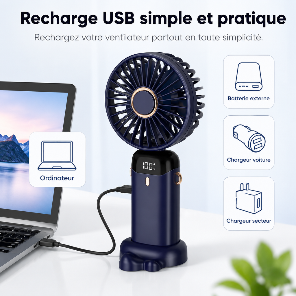 Ventilateur Portable Rechargeable 5000mAh