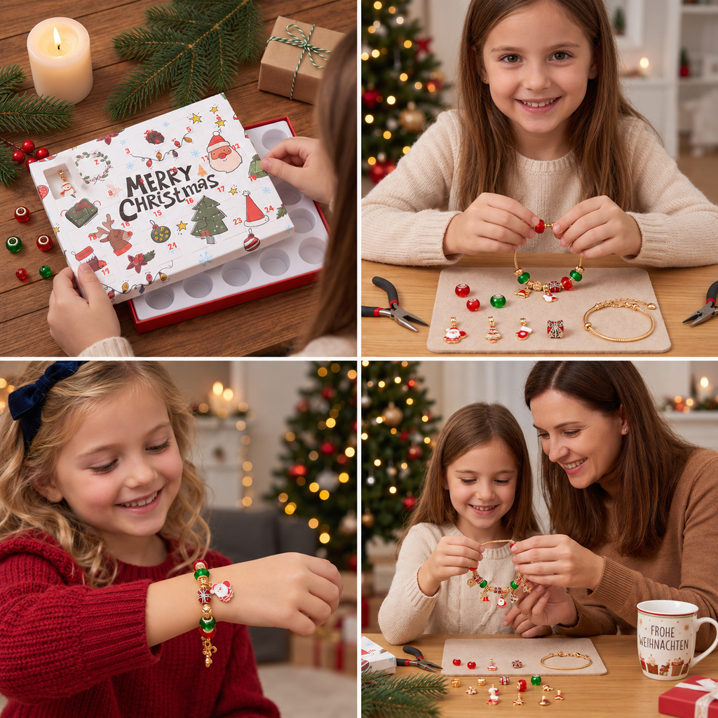 Calendrier de l'Avent en bracelet de Noël de 24 jours – Kit de bijoux DIY pour filles