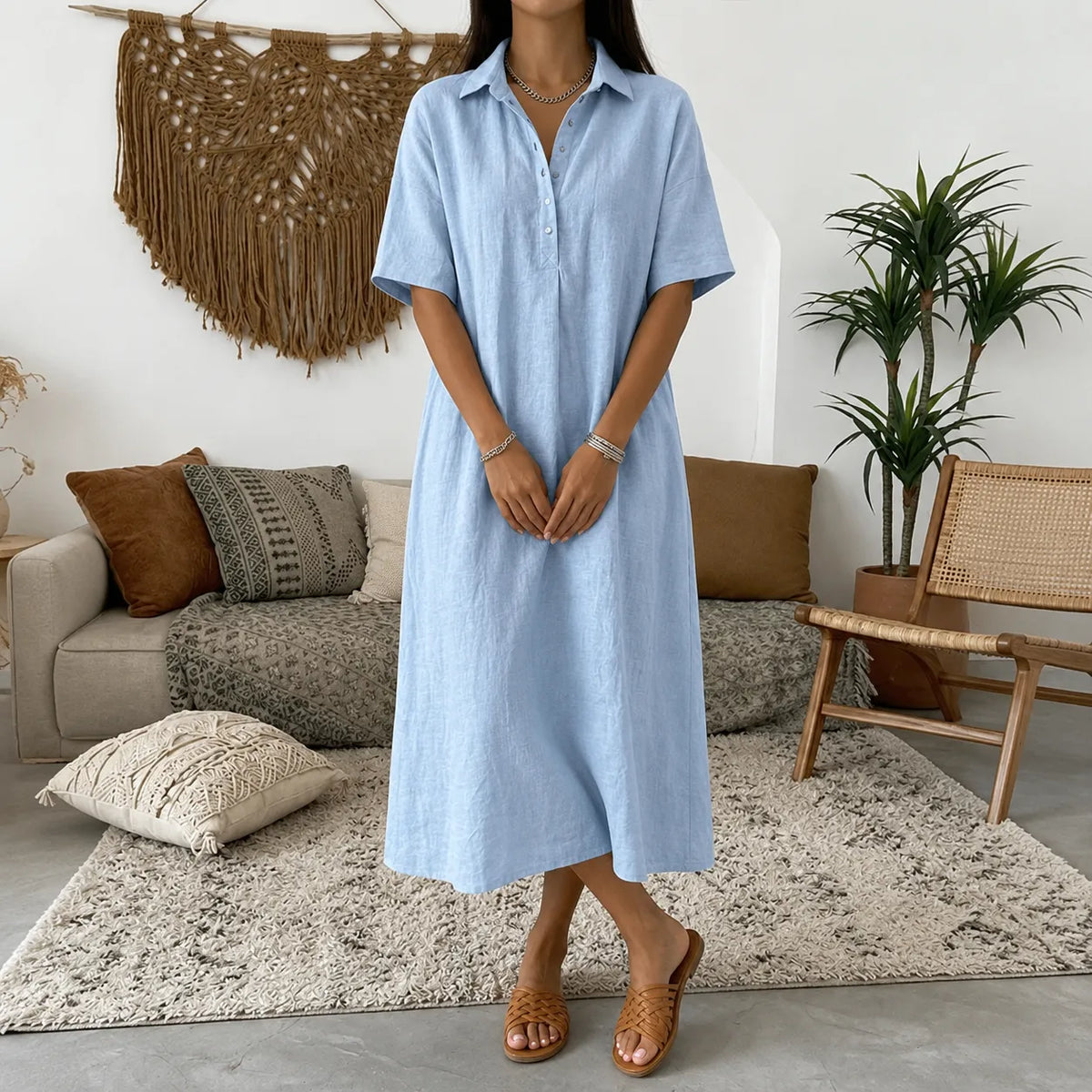 Lunavia – Robe Chemise Midi Oversize pour Femmes