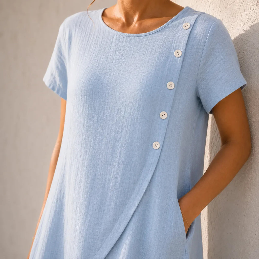 Sumlor – Robe Midi à Boutons Asymétrique avec Poches pour l'Été