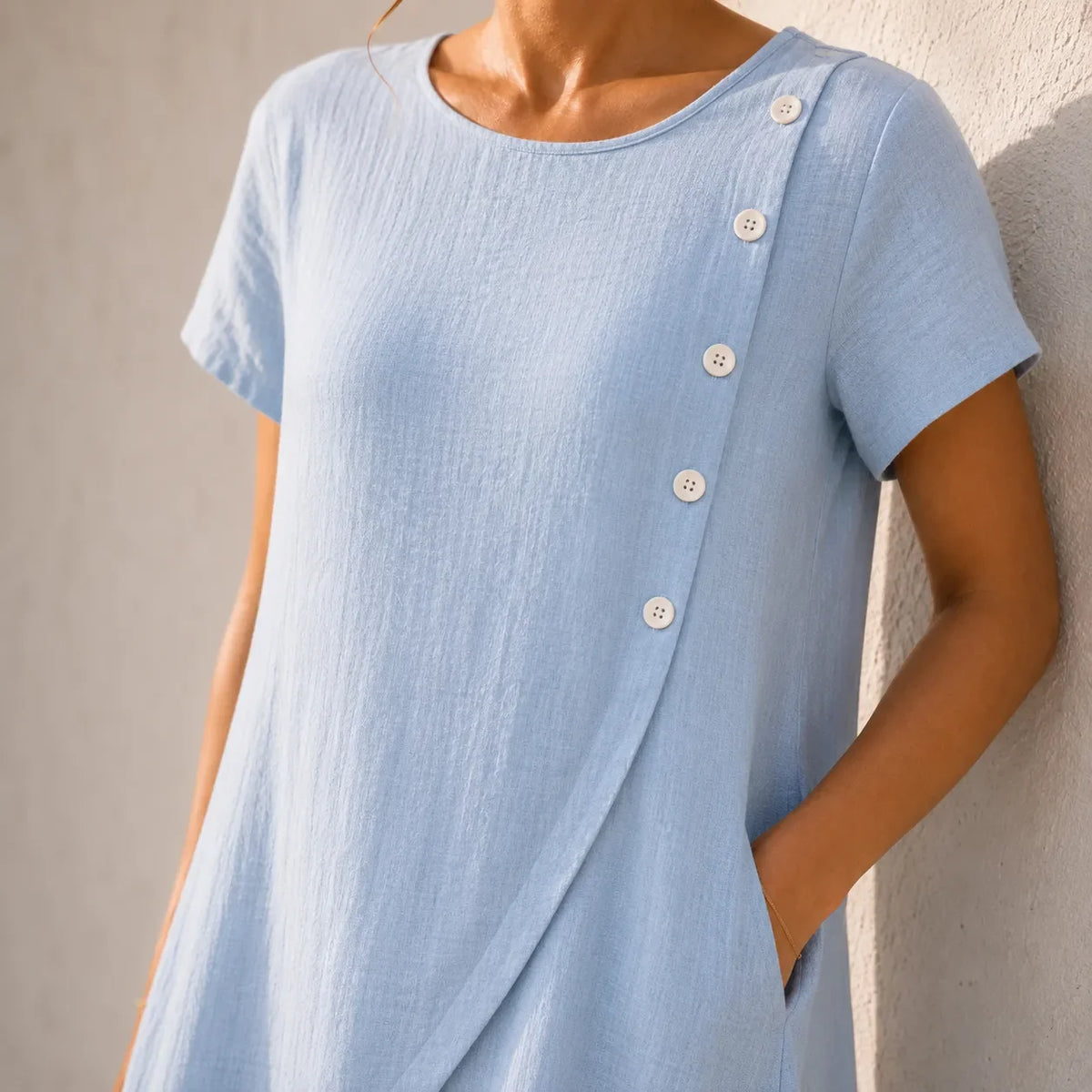 Sumlor – Robe Midi à Boutons Asymétrique avec Poches pour l'Été