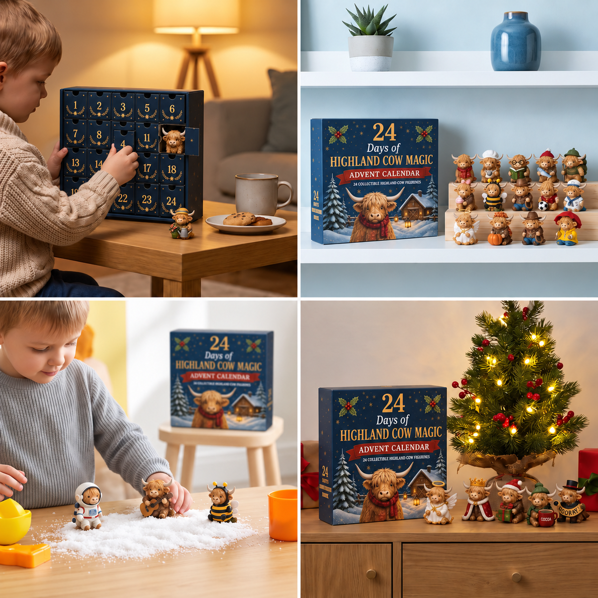Calendrier de l'Avent de 24 jours avec des Highlands en tant que figurines miniatures à collectionner