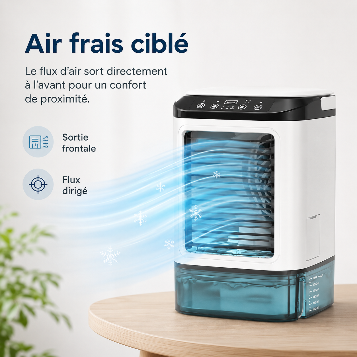 Climatiseur Mini Portable Refroidi par Eau – Alimentation USB avec Grand Réservoir