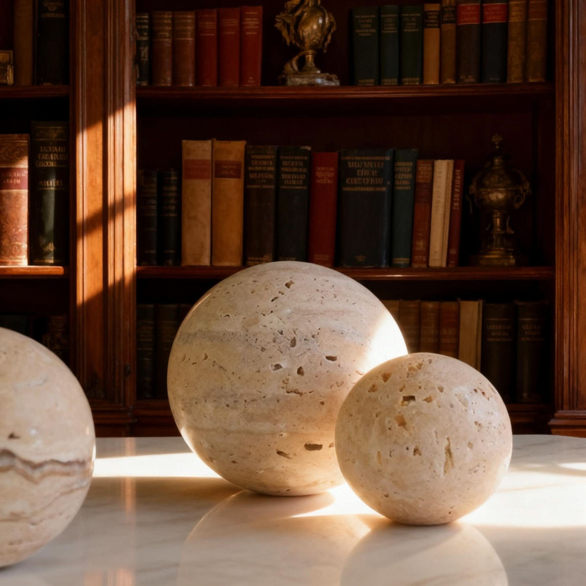 Pièce décorative en marbre travertin sculptée à la main