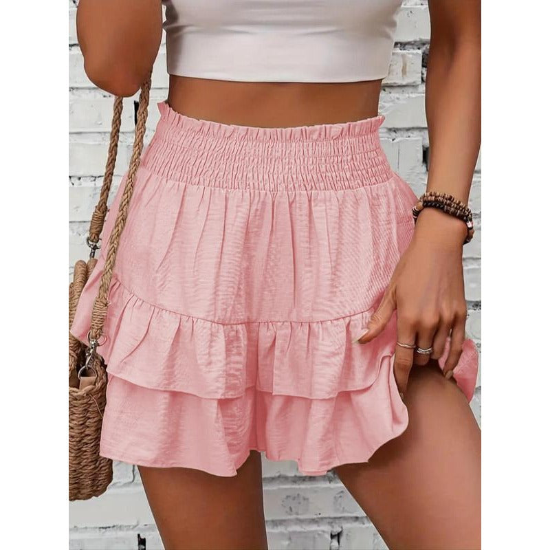 Shorts à volants smockés taille haute – Bas de lounge léger à double couche