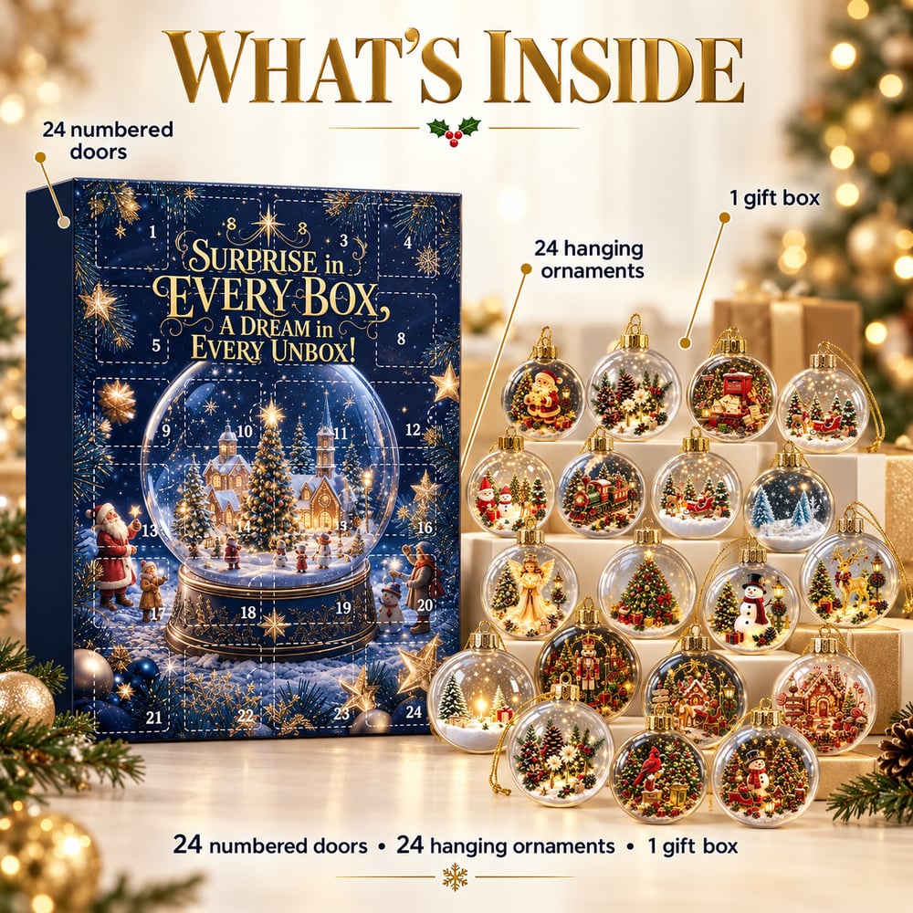 Calendrier de l'Avent de 24 jours avec surprises – 24 pendentifs en forme de boule de Noël à découvrir chaque jour