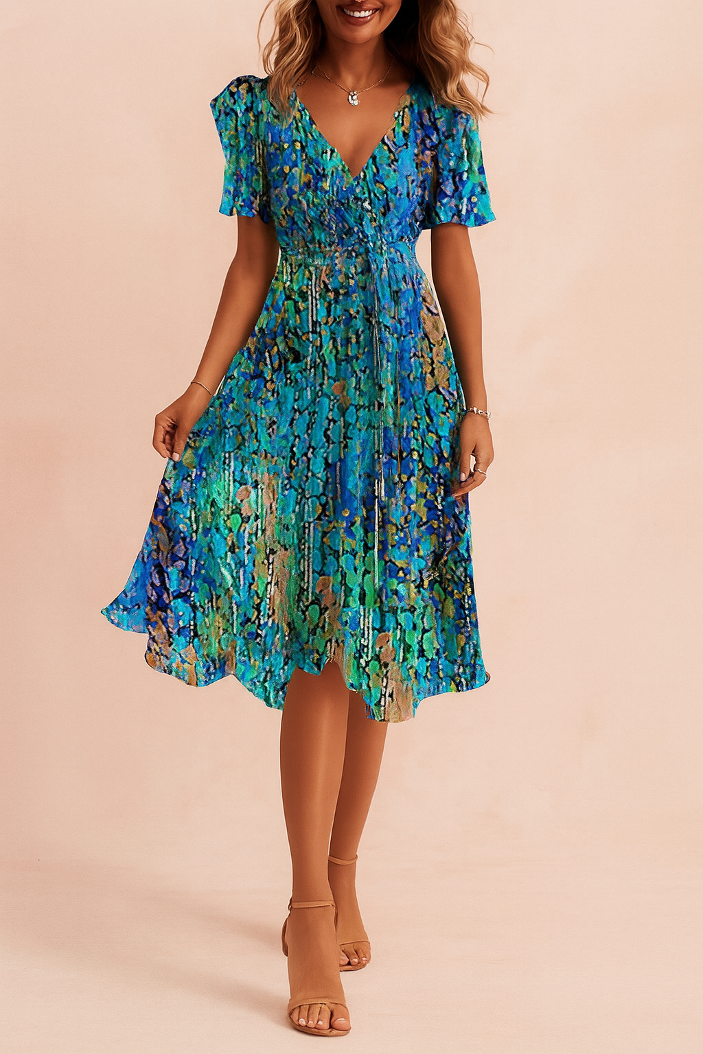 Robe Midi Élégante Bleue pour Femmes - Style et Confort Sans Effort