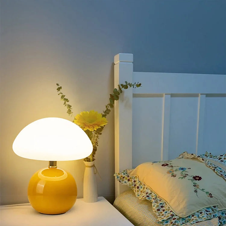 Lampe de Table Champignon Crème Française avec Couleurs LED Ajustables