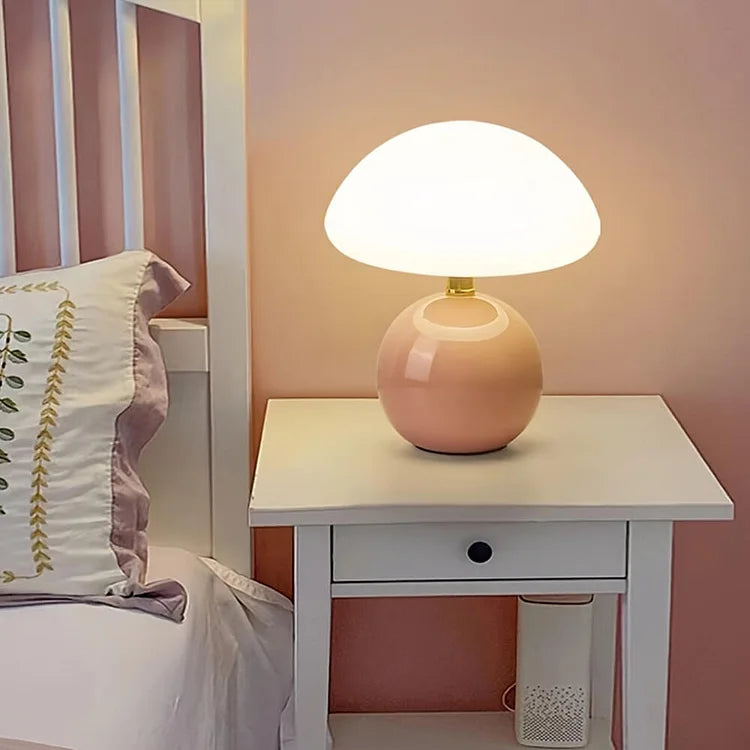 Lampe de Table Champignon Crème Française avec Couleurs LED Ajustables