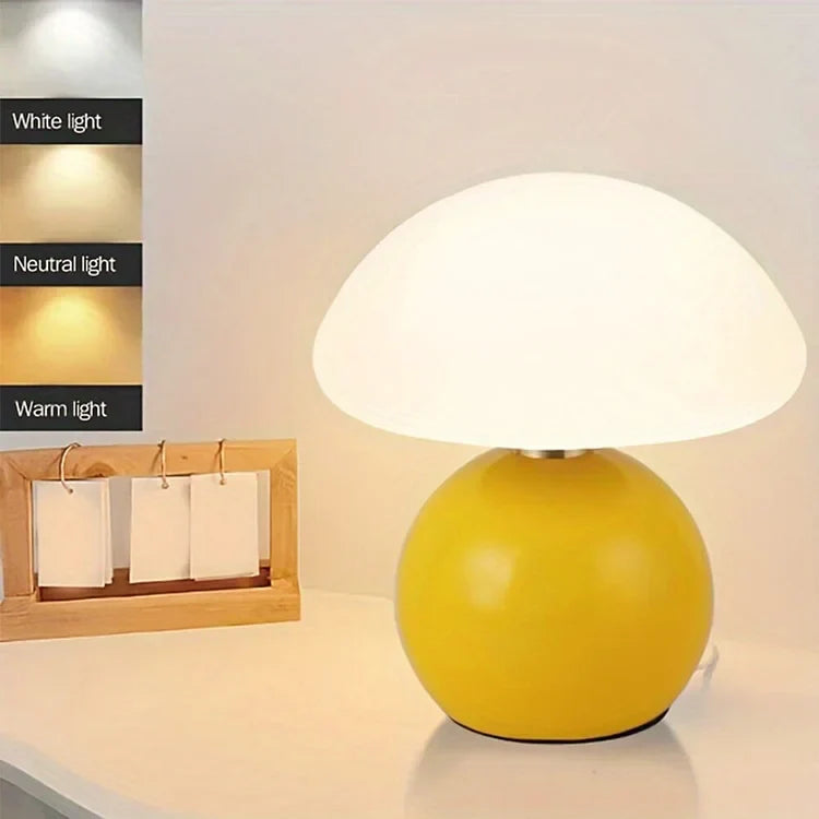Lampe de Table Champignon Crème Française avec Couleurs LED Ajustables