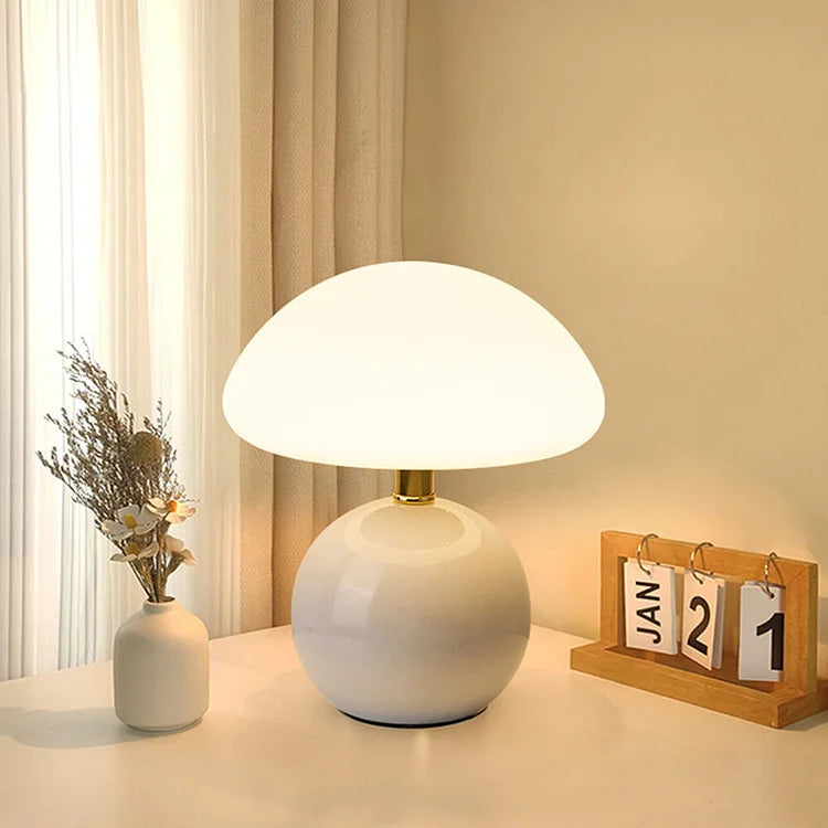 Lampe de Table Champignon Crème Française avec Couleurs LED Ajustables