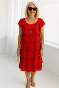 Robe Midi Superposée à Manches Courtes pour Femmes