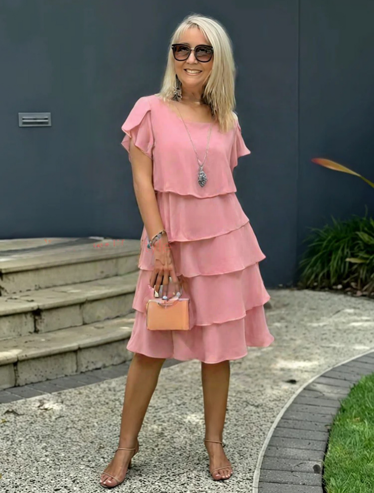 Robe Midi Superposée à Manches Courtes pour Femmes
