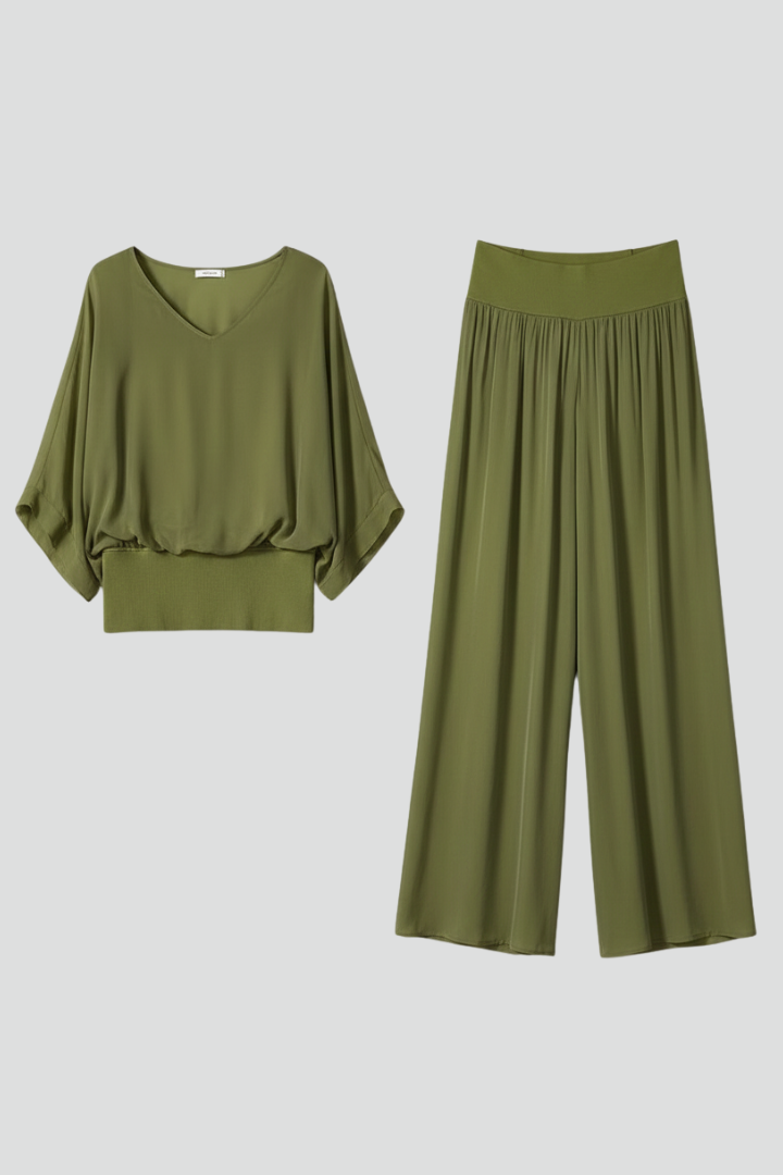 Ensemble à Deux Pièces en Chiffon à Décolleté en V pour Femmes