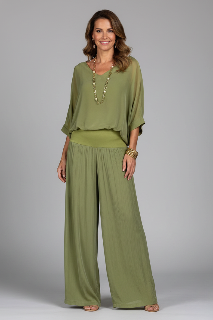 Ensemble à Deux Pièces en Chiffon à Décolleté en V pour Femmes