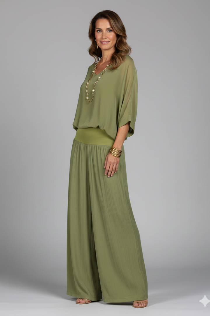 Ensemble à Deux Pièces en Chiffon à Décolleté en V pour Femmes