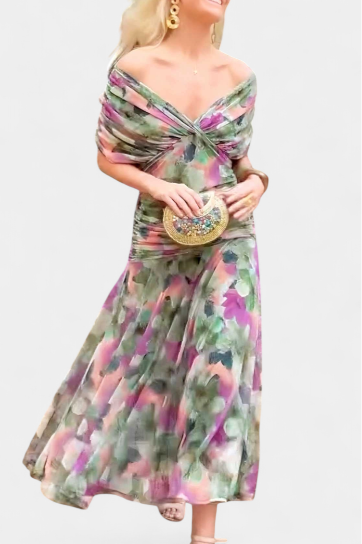 Robe Maxi Élégancte Femme à Épaules Dénudées