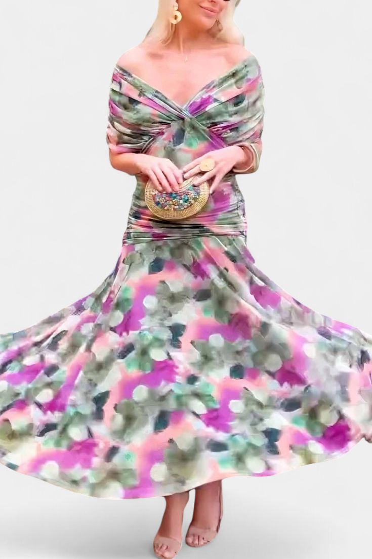 Robe Maxi Élégancte Femme à Épaules Dénudées