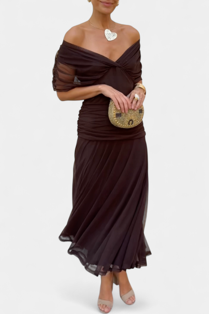 Robe Maxi Élégancte Femme à Épaules Dénudées