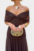 Robe Maxi Élégancte Femme à Épaules Dénudées