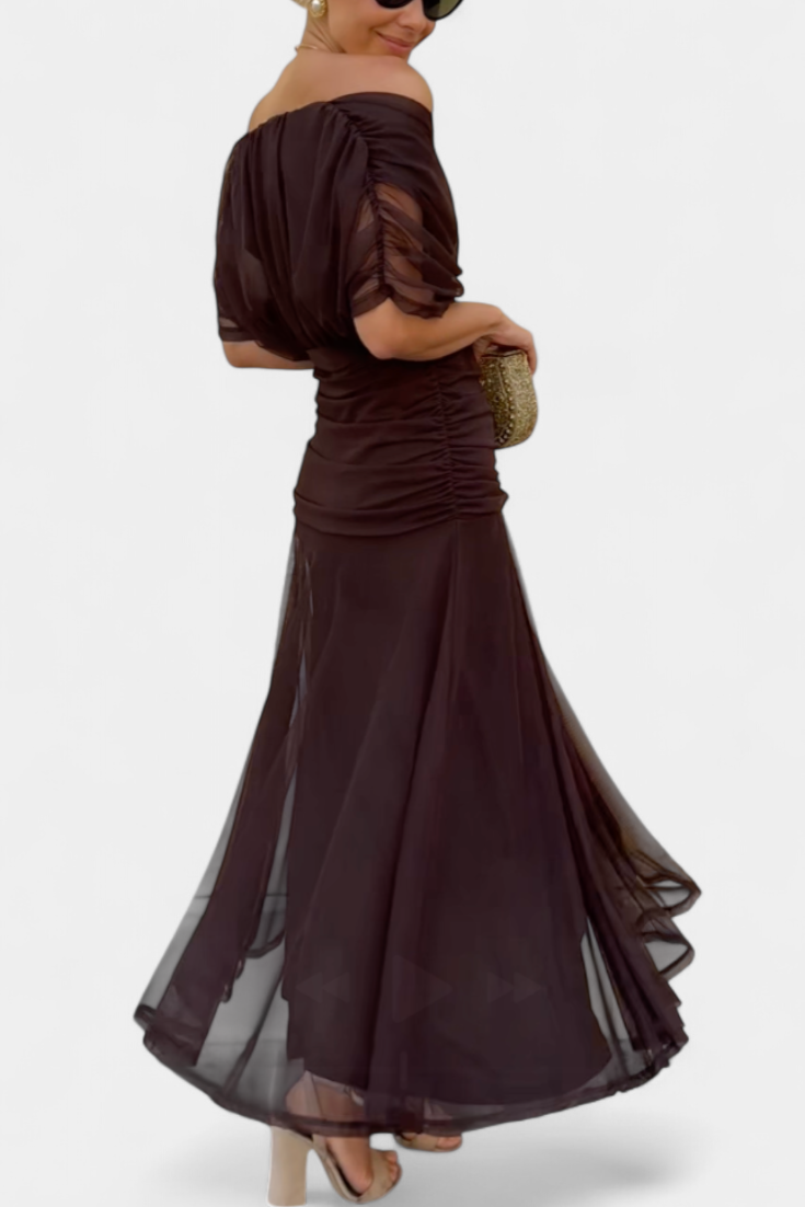 Robe Maxi Élégancte Femme à Épaules Dénudées