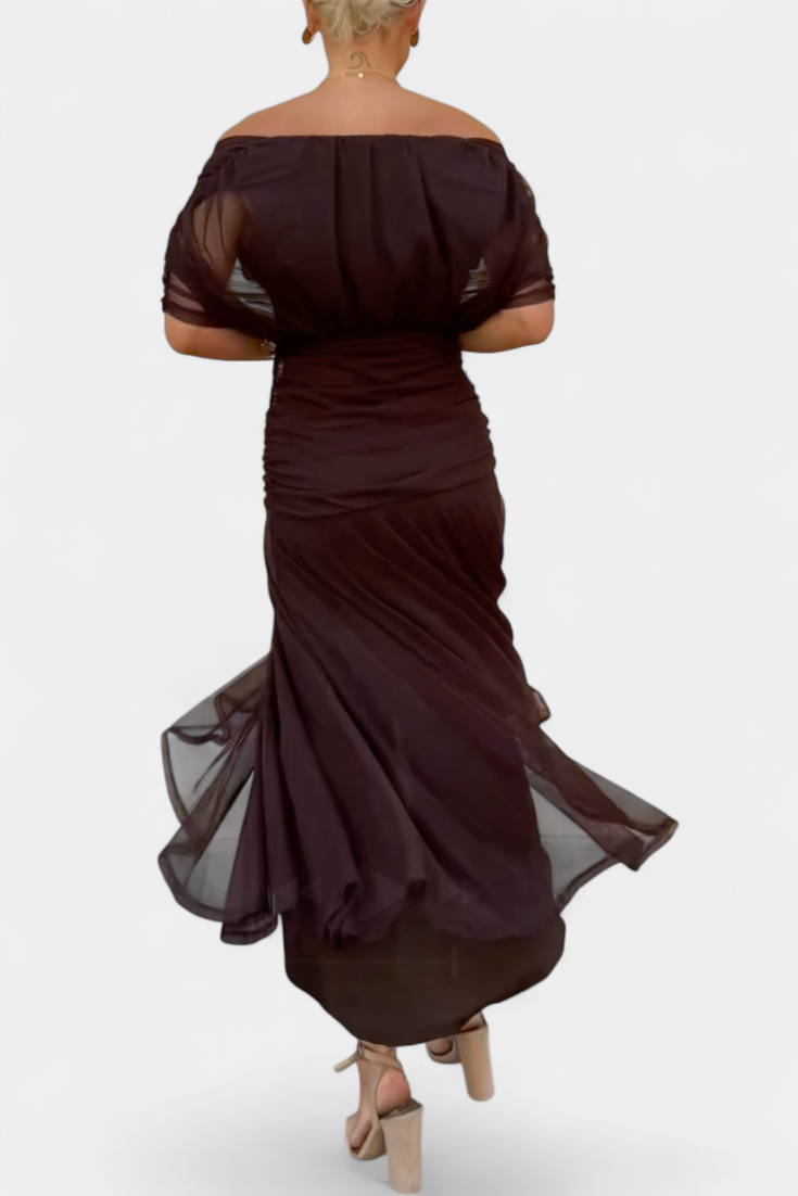 Robe Maxi Élégancte Femme à Épaules Dénudées