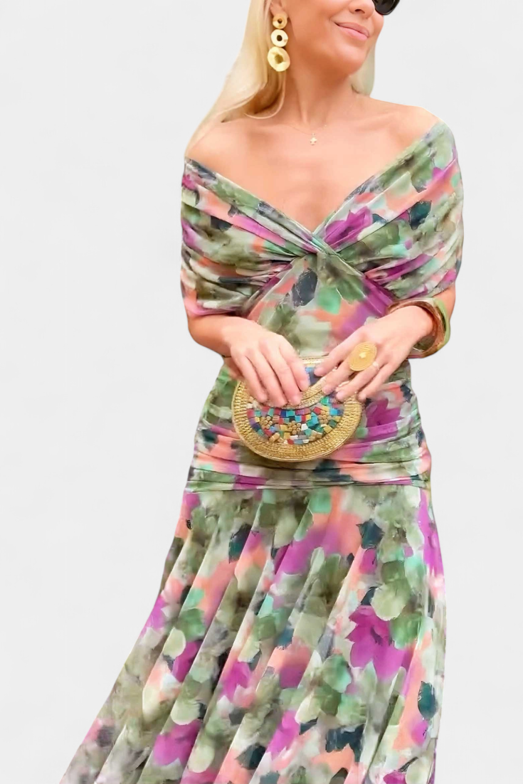 Robe Maxi Élégancte Femme à Épaules Dénudées