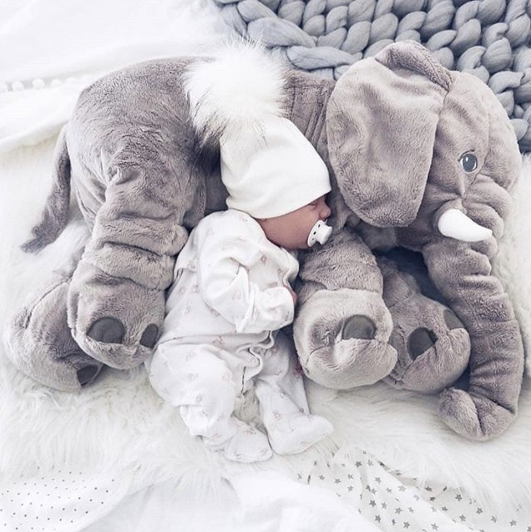 Éléphant en peluche | Grand coussin et doudou éléphant pour bébés et enfants