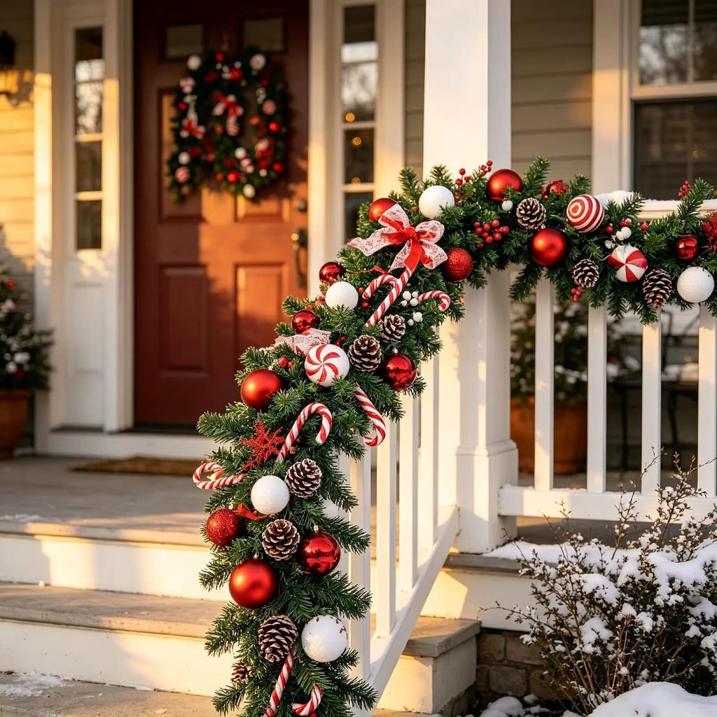 Guirlande de Noël Couvertes de Neige avec Cônes de Pin et Baies Rouges – Décoration de Noël Flexible