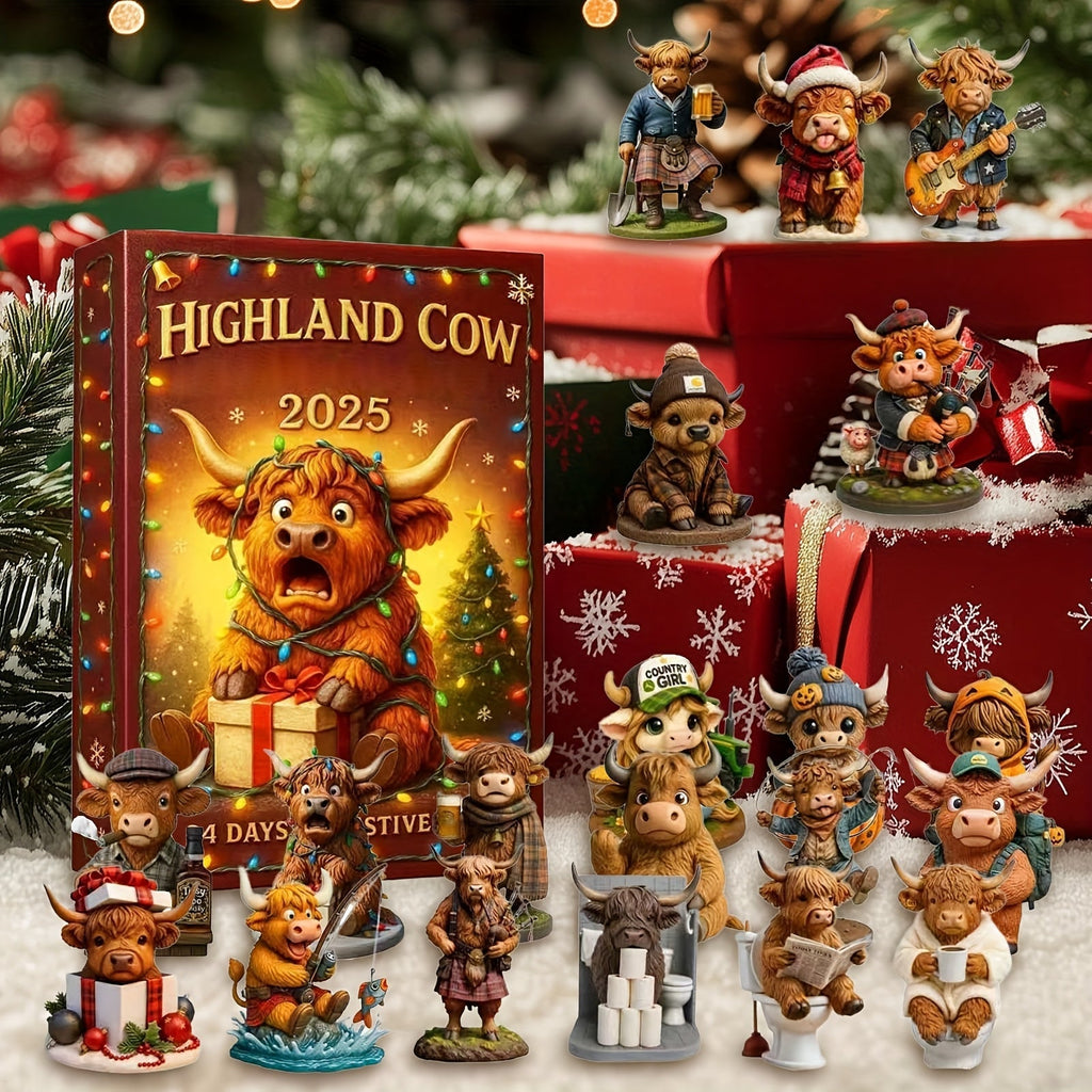 HighlandJoy | Calendrier de l'Avent 3D Vache des Highlands 2025 Expérience de Noël Unique 24 Figurines