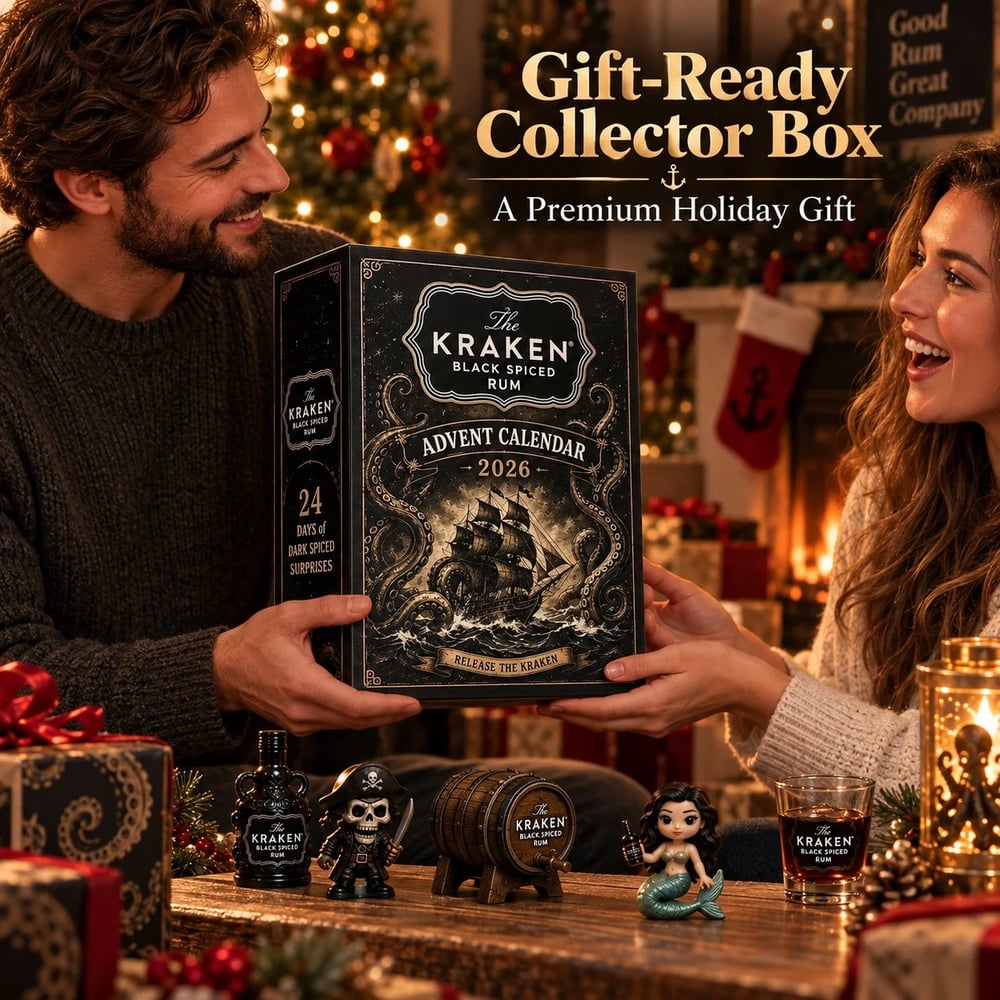 Calendrier de l'Avent en Mini Bouteille de Rhum Kraken de 24 Jours pour Affichage de Table de Bar de Fête, Cadeau Collectible pour Amateur de Rhum, Compte à Rebours de Noël & Décoration Festive
