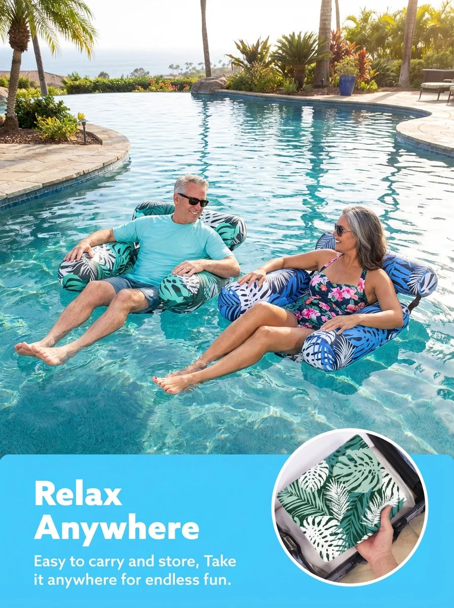 AquaSoothe™ Chaise Longue Gonflable pour Piscine — Flottez Frais, Détendez-vous en Position Droite, Brillez Intensément