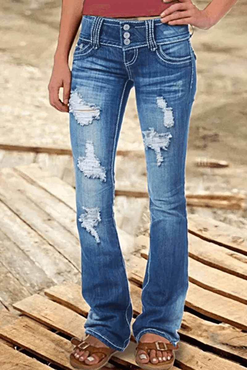 Jeans Bootcut Taille Haute Déchirés pour Femmes