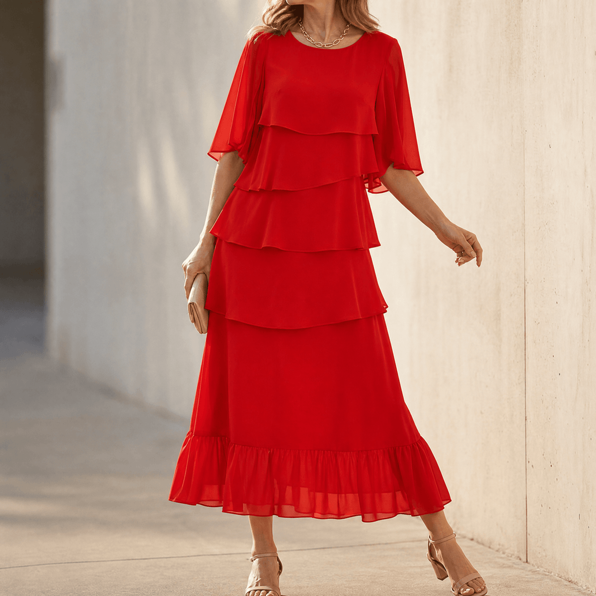 Florelle – Robe midi à volants superposés pour femmes