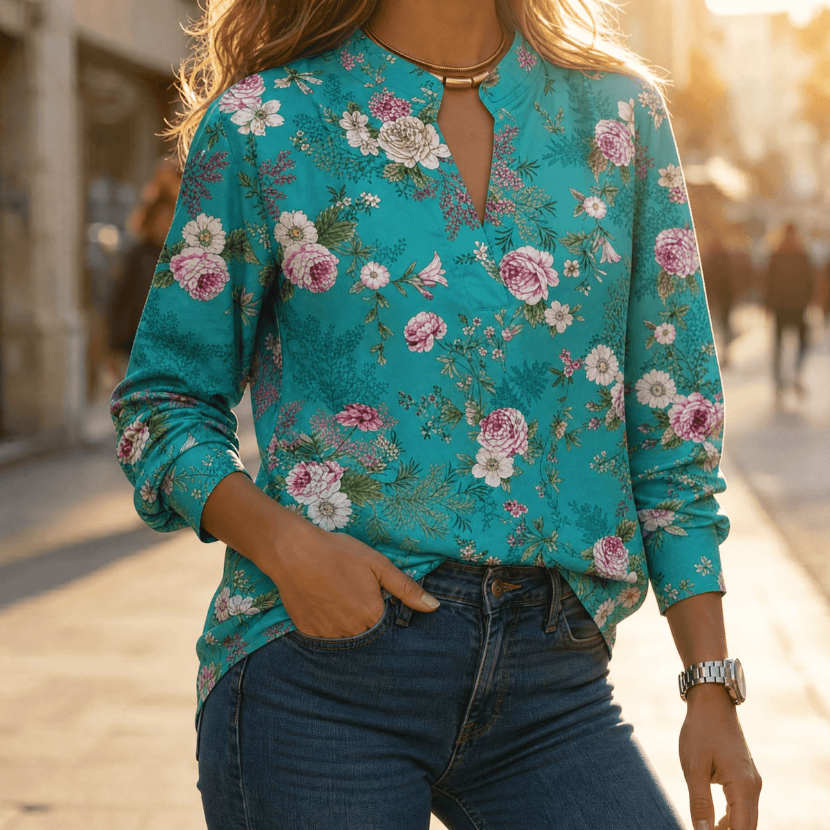 Florenza – Blouse Florale Aquarelle à Col V