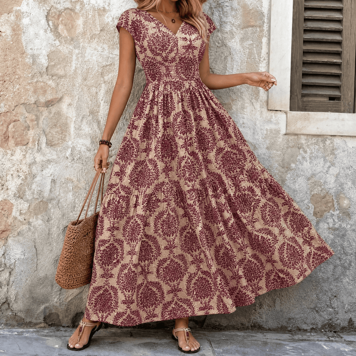 Florenza – Robe Maxi Fleurie Smockée pour Femmes